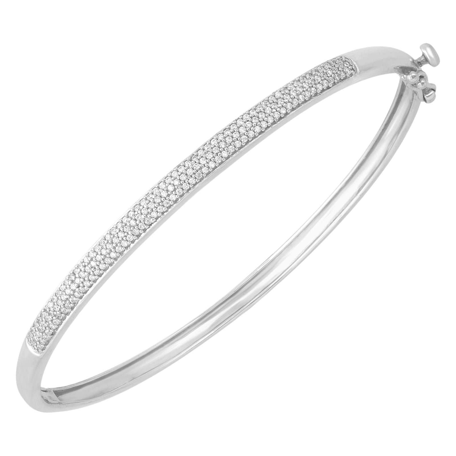 TJD 0.50 Carat Brilliant Cut Diamond 18K White Gold Pave Set Designer Bangle For Sale