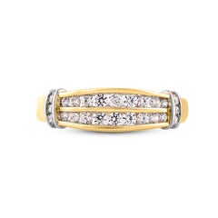 TJD 0.50 Carat Brilliant Cut Diamond Two Row Band Ring in 14 Karat Yellow Gold