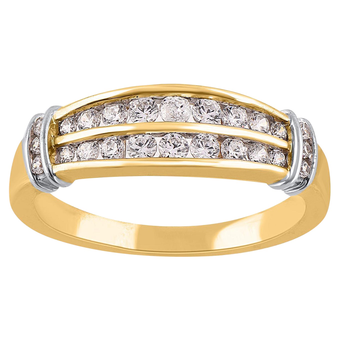 TJD 0.50 Carat Brilliant Cut Diamond Two Row Band Ring in 14 Karat Yellow Gold For Sale