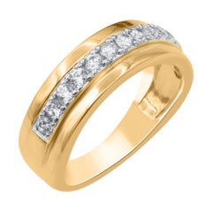TJD 0,50 Carati Taglio Brillante Diamante Naturale 14KT Oro Giallo Anello da Uomo