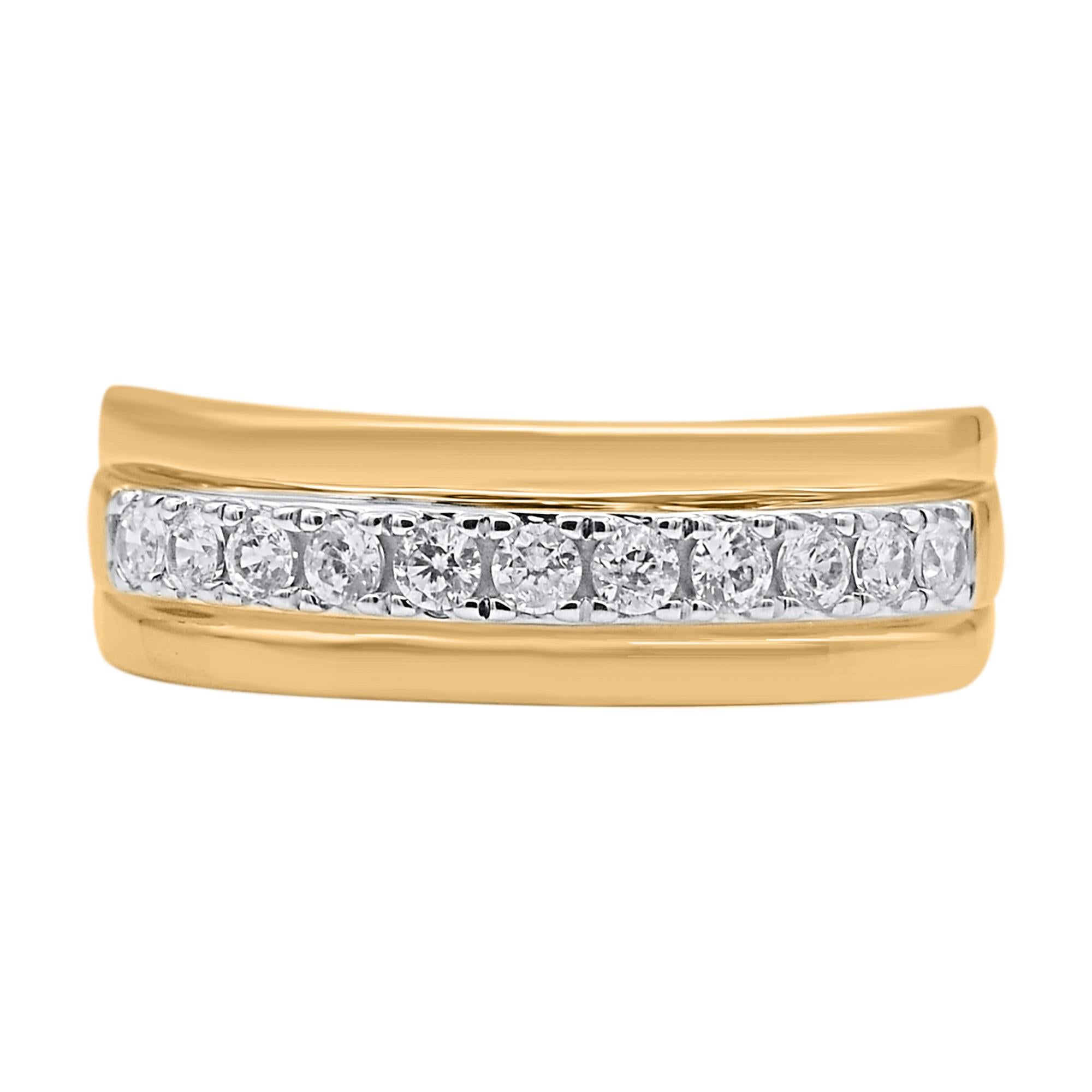 Contemporary TJD 0.50 Carat Brilliant Cut Natural Diamond 14KT Yellow Gold Men's Band Ring For Sale