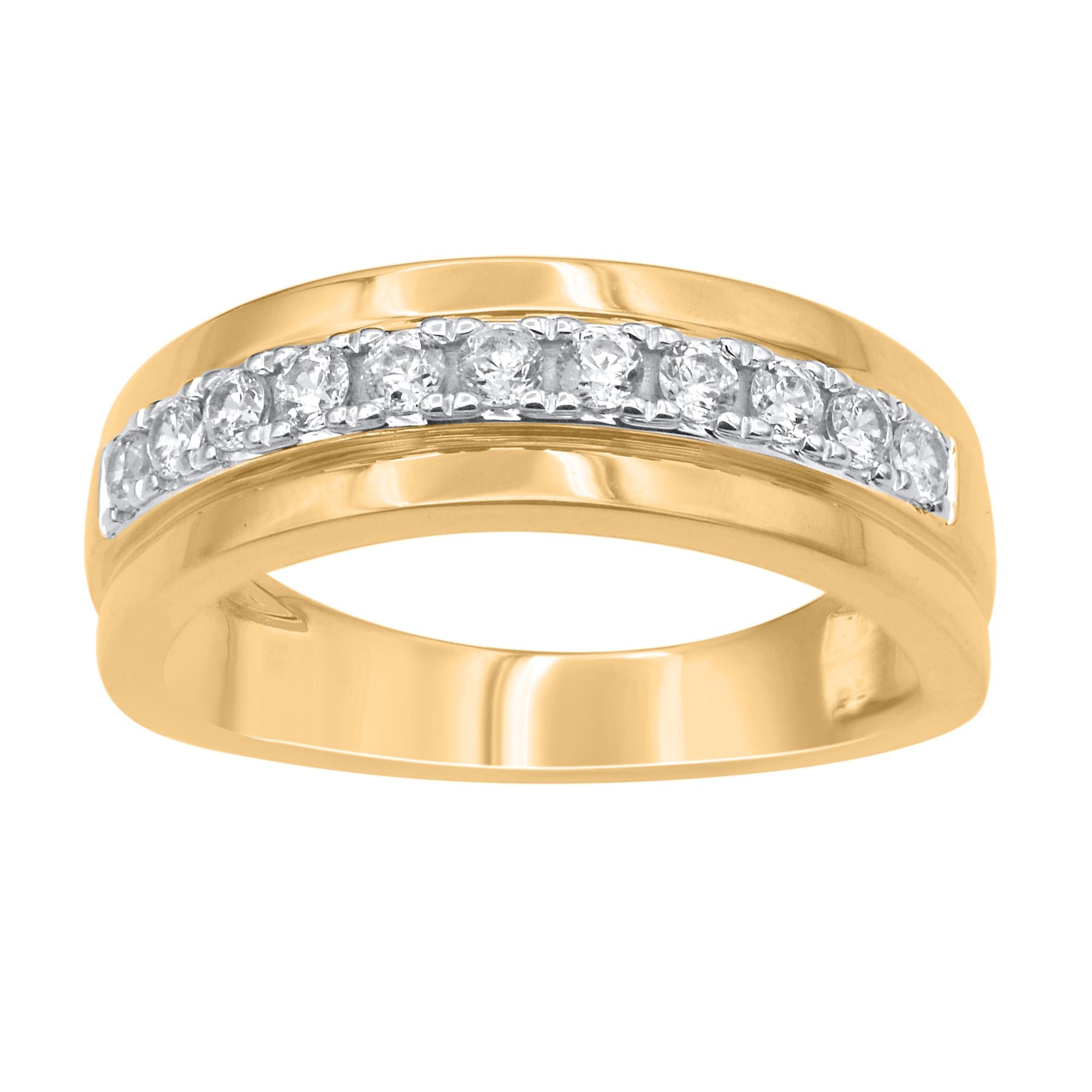 Taille brillant TJD 0.50 Carat Brilliant Cut Natural Diamond 14KT Yellow Gold Men's Band Ring en vente