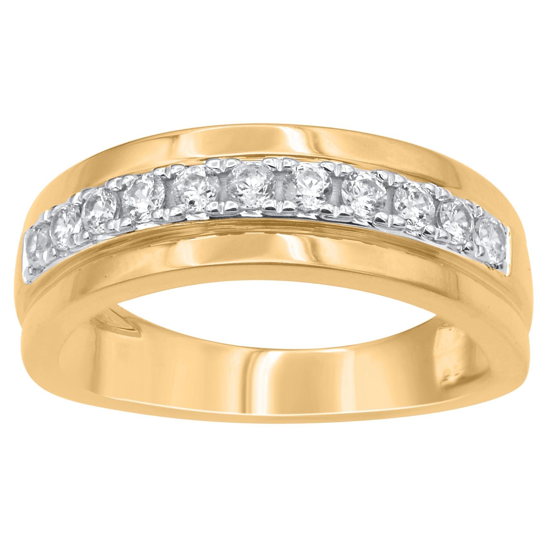 TJD 0.50 Carat Brilliant Cut Natural Diamond 14KT Yellow Gold Men's Band Ring For Sale