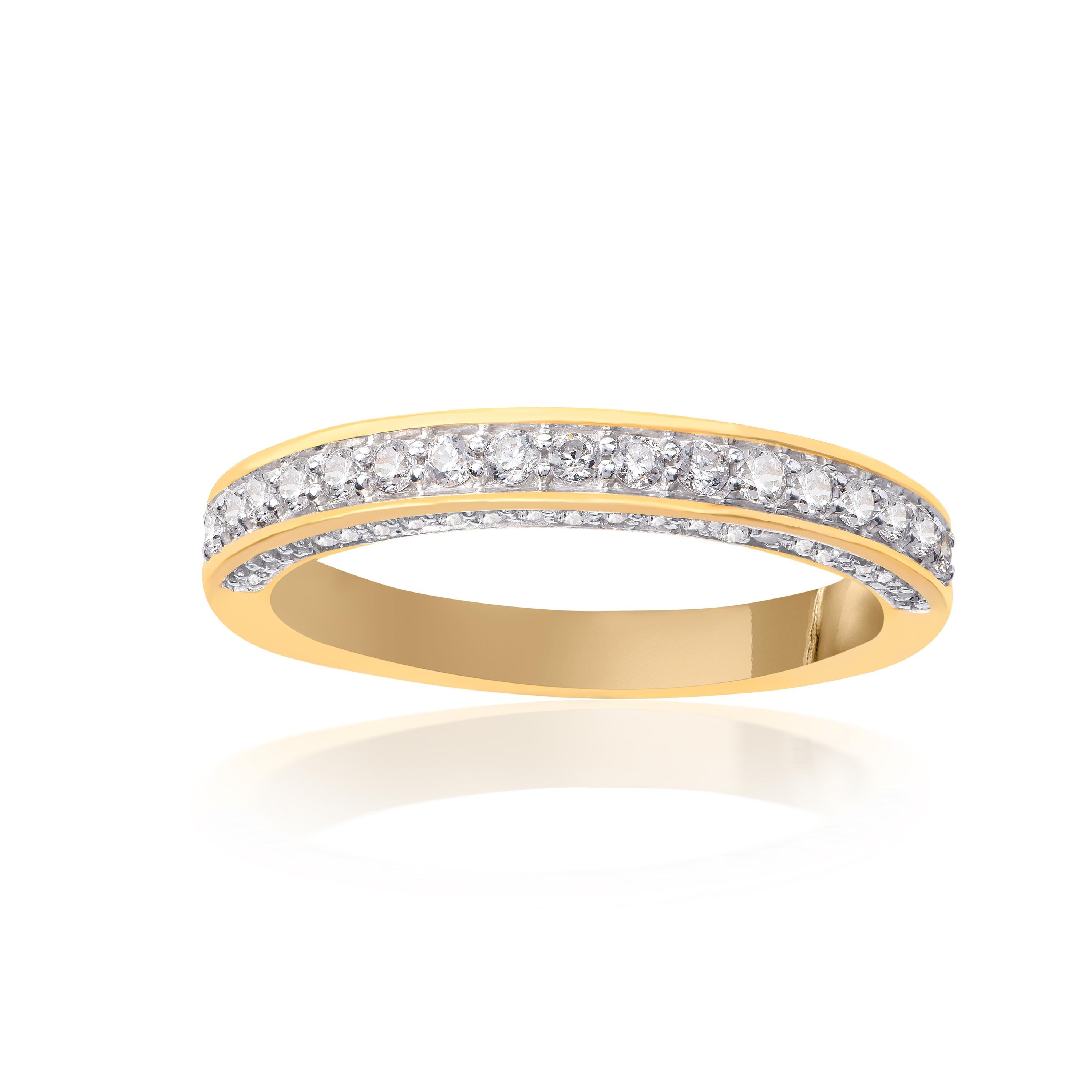 Dieses Diamantband mit 71 Diamanten im Brillantschliff in Pflasterfassung ist aus 18-karätigem Gelbgold gefertigt. Die Diamanten sind mit H-I Farbe, I2 Reinheit bewertet.