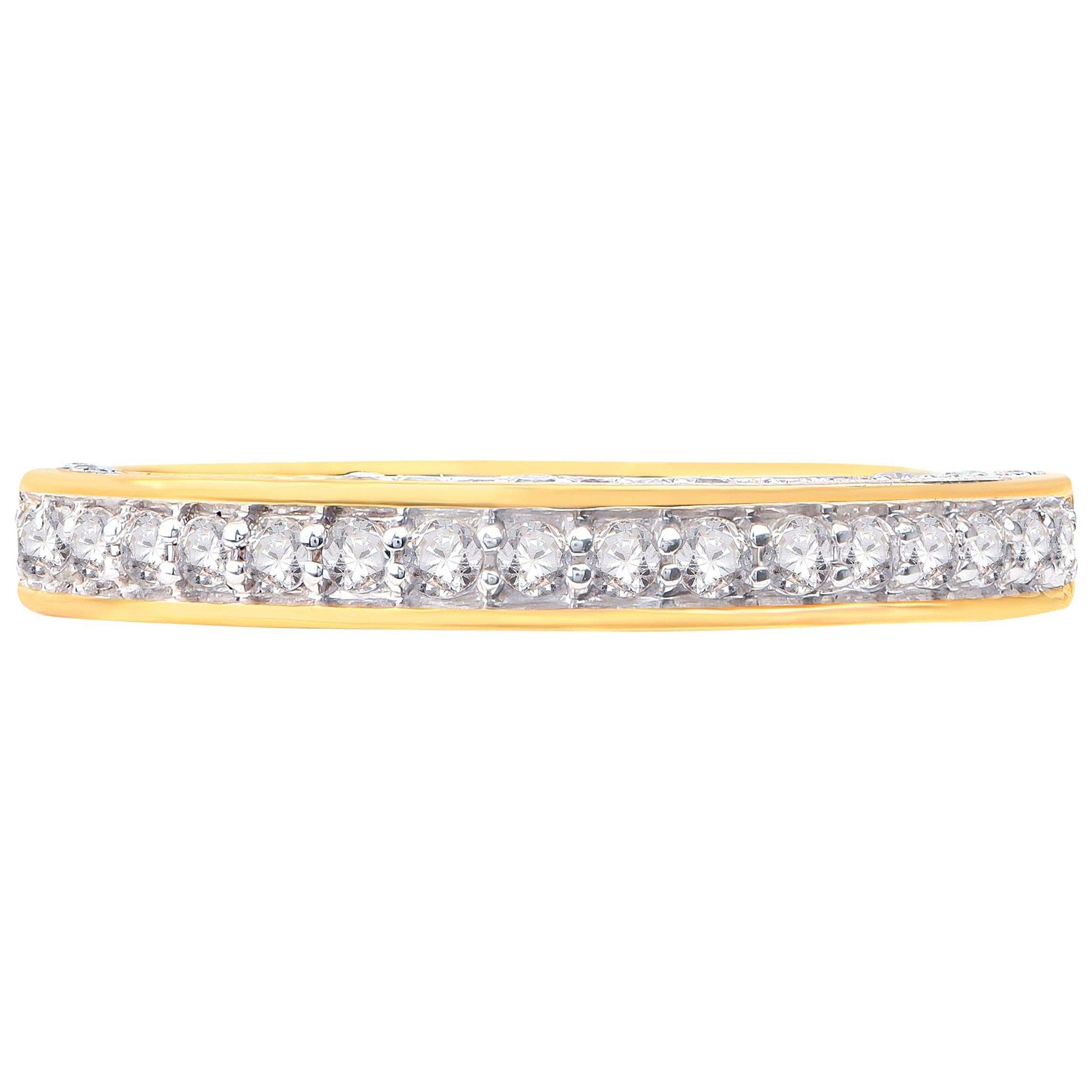 Bague d'anniversaire/de mariage en or jaune 18 carats avec diamants naturels de 0,50 carat TJD