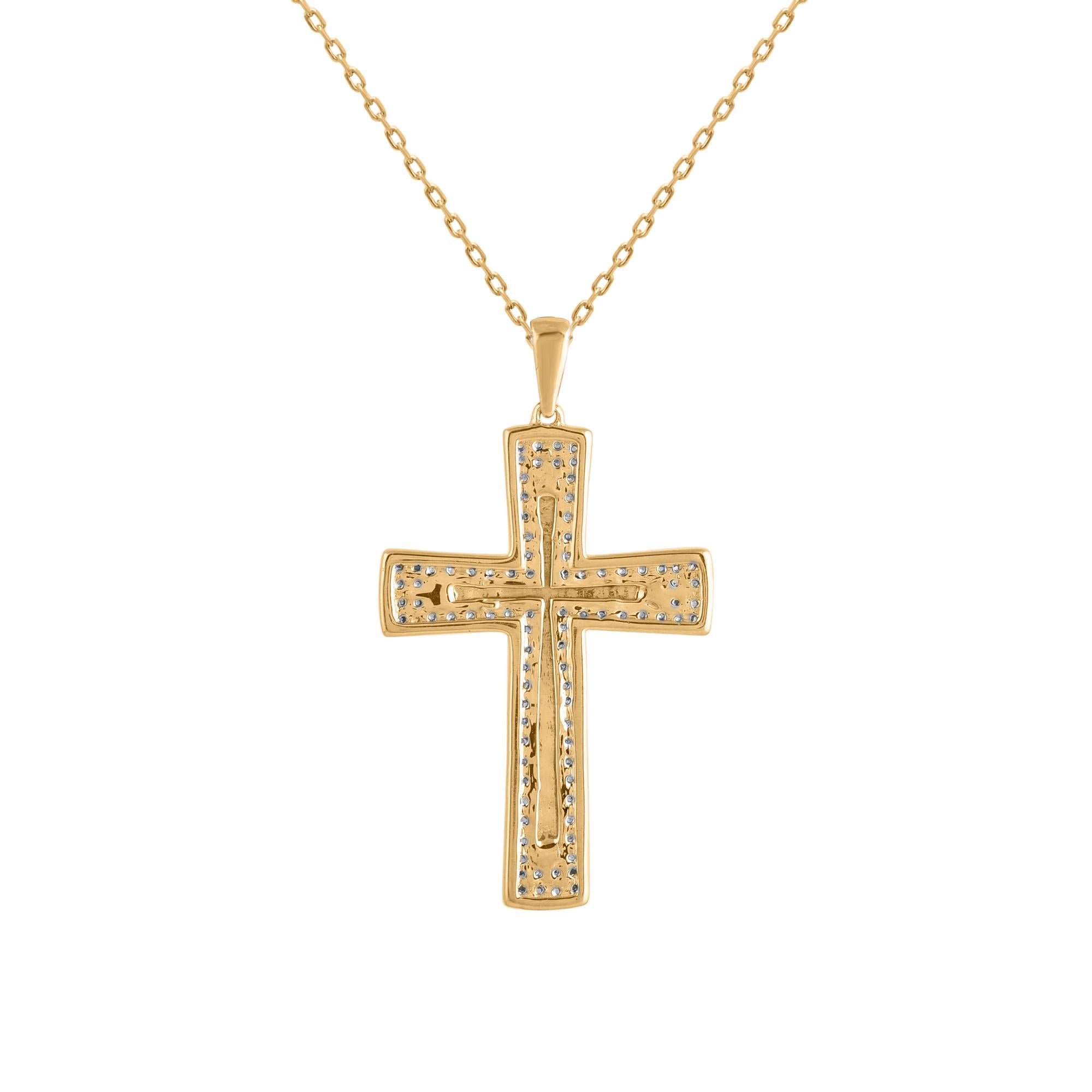 Brilliant Cut TJD 0.50 Carat Brilliant Diamond 14 Karat Yellow Gold Cross Pendant Necklace For Sale
