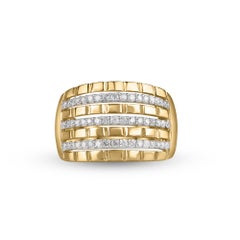 TJD 0.50 Carat Brilliant Diamond 14KT Yellow Gold Multi Row Wedding Band Ring