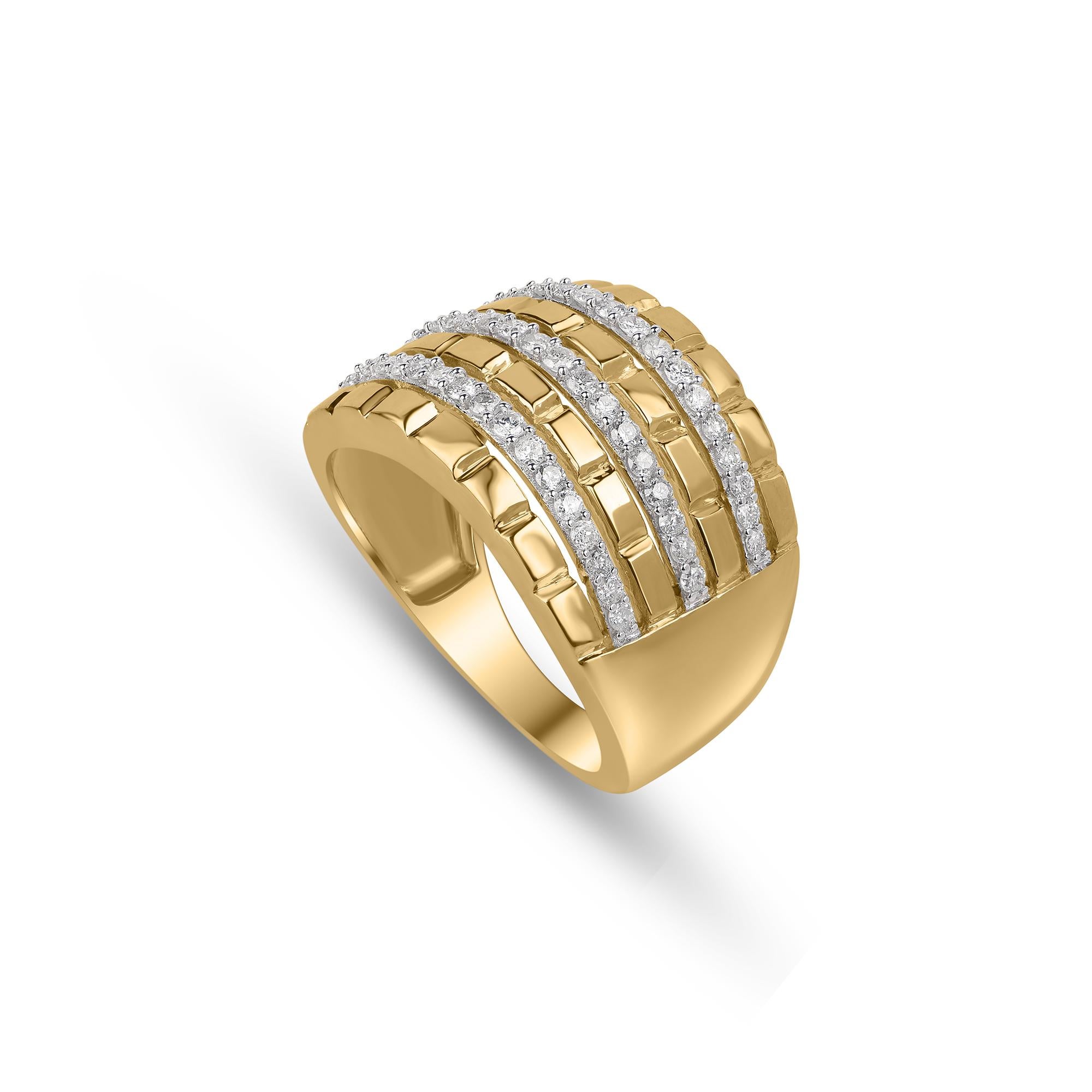 Modern TJD 0.50 Carat Brilliant Diamond 14KT Yellow Gold Multi Row Wedding Band Ring For Sale