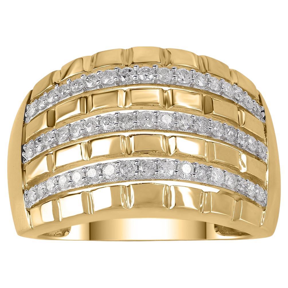 TJD 0.50 Carat Brilliant Diamond 14KT Yellow Gold Multi Row Wedding Band Ring