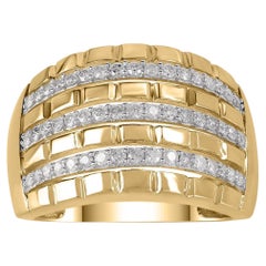 TJD 0.50 Carat Brilliant Diamond 14KT Yellow Gold Multi Row Wedding Band Ring