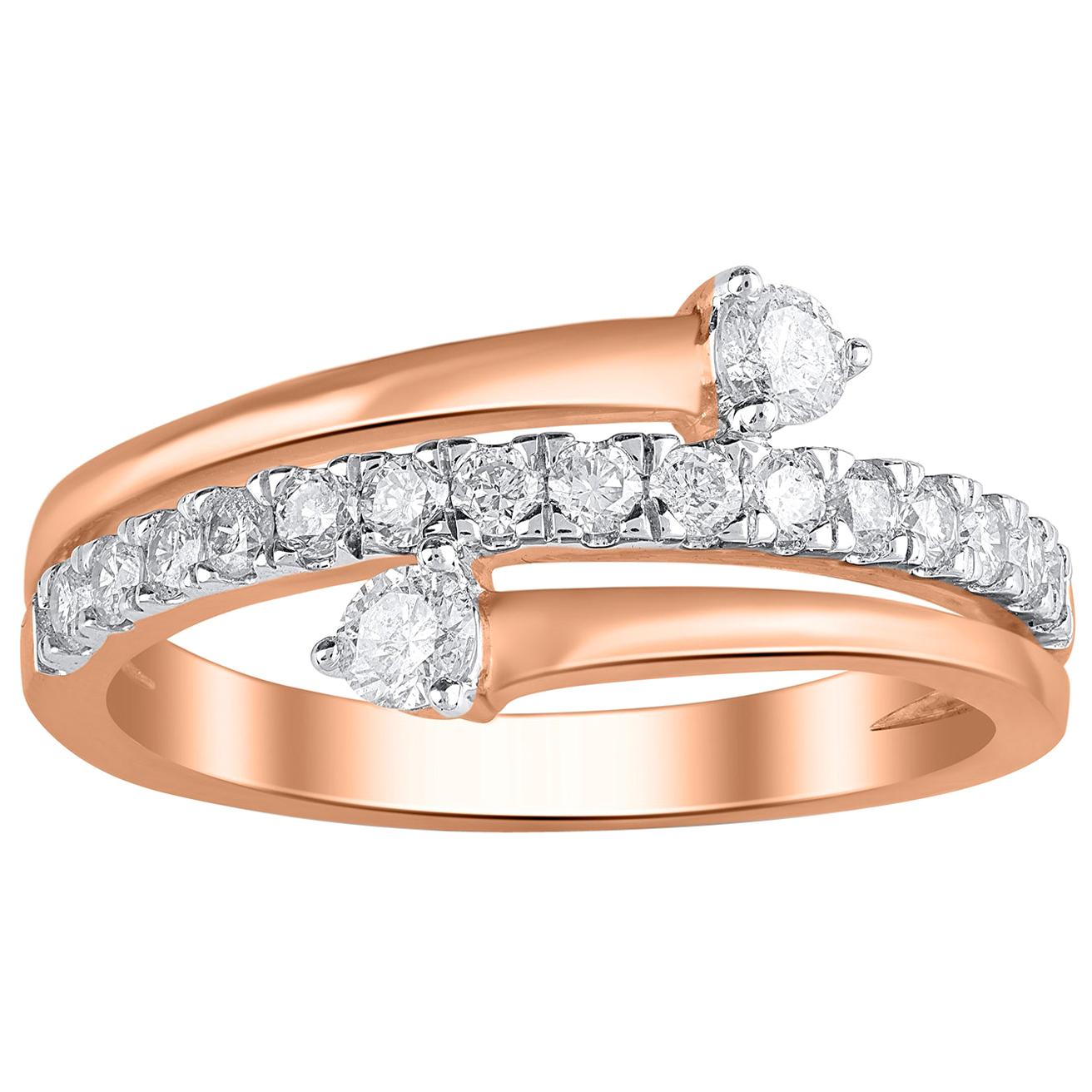 TJD 0,50 Karat runder Diamant 18 Karat Roségold 3-reihiger Mikroprong Bypass Ring