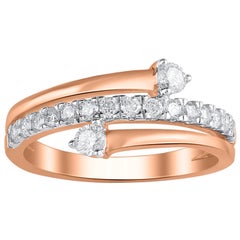 TJD 0.50 Carat Round Diamond 18 Karat Rose Gold 3 Row Microprong Bypass Ring