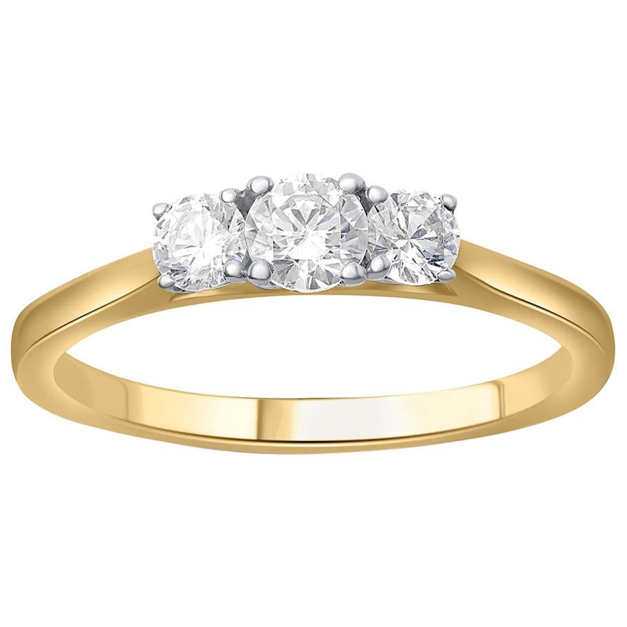 TJD 0.50 Carat 18 Karat Yellow Gold Diamond Classic 3-Stone Engagement Ring For Sale