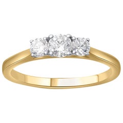 TJD Bague de fiançailles classique à 3 pierres en or jaune 18 carats avec diamants de 0,50 carat