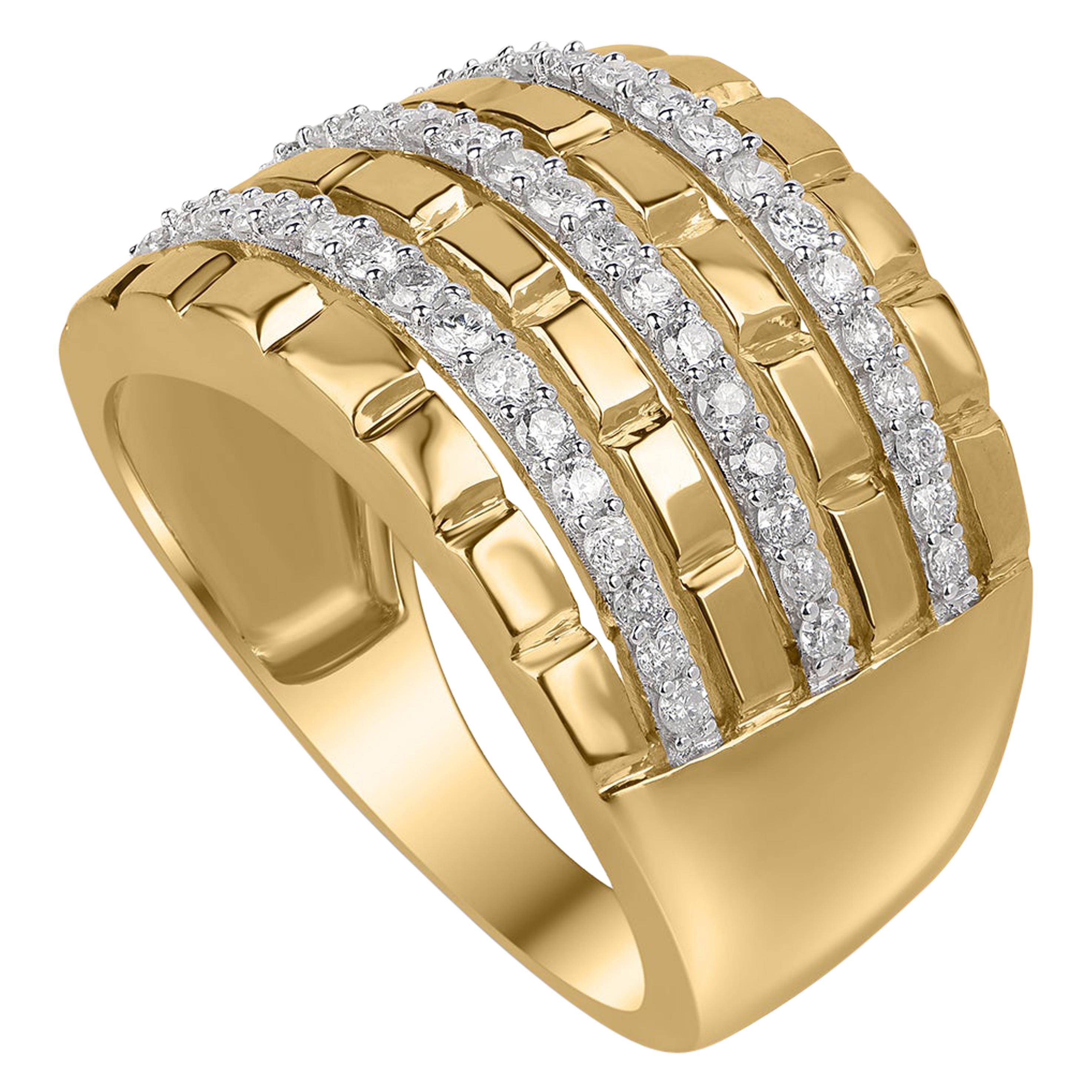 Modern TJD 0.50 Carat Diamond 10 Karat Yellow Gold Textured Beautiful Wedding Ring For Sale