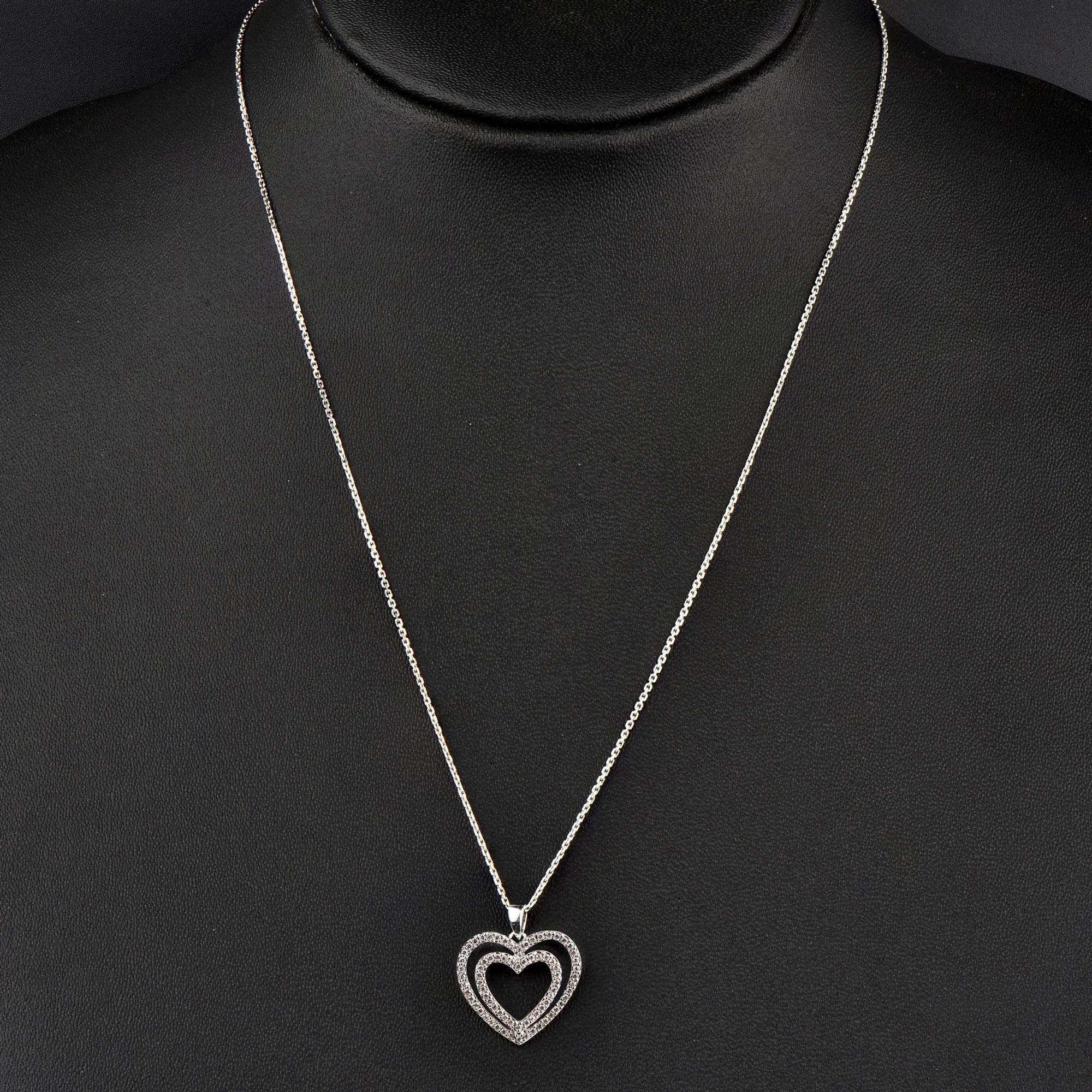 TJD 0,50 Karat Diamant 14 Karat Weißgold Schöner Doppelherz-Anhänger (Rundschliff) im Angebot