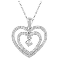 TJD 0.50 Carat Diamond 14 Karat White Gold Beautiful Double Heart Pendant