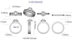 TJD 0,50 Karat Diamant 14 Karat Weißgold Enhanced Zentrum Halo Bridal Set Ring