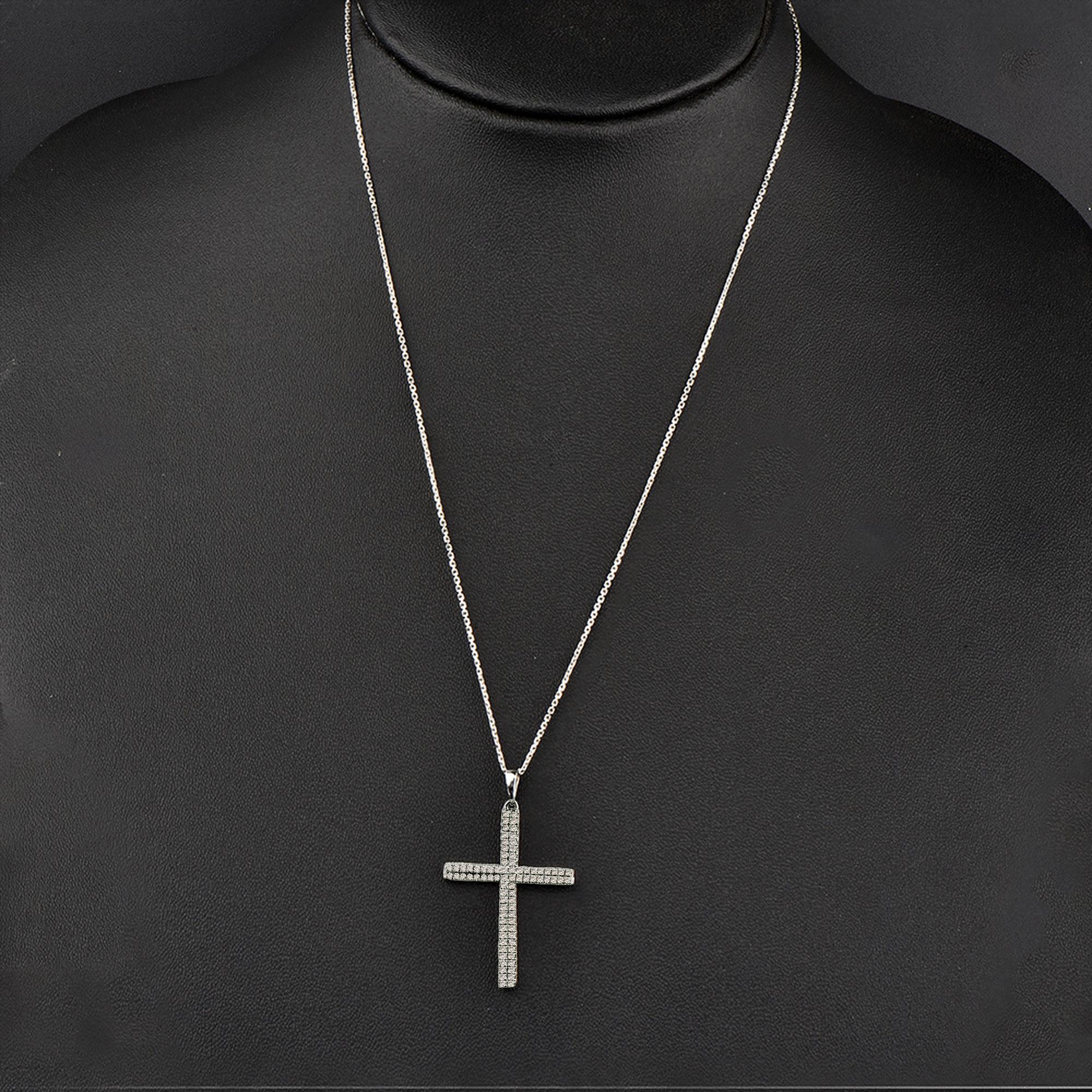 Pendentif croix mode vintage à deux rangées en or blanc 14 carats avec diamants de 0,50 carat TJD Neuf - En vente à New York, NY