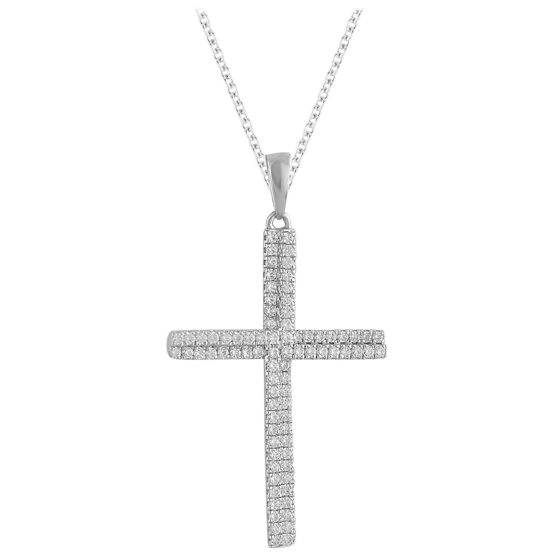 TJD 0,50 carati di diamante in oro bianco 14 carati, ciondolo a forma di croce vintage a due file