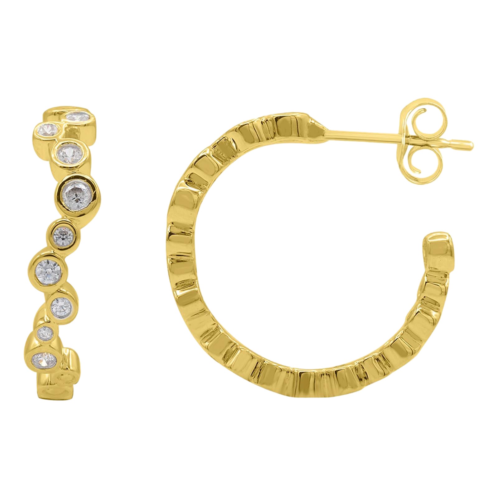 TJD 0.50 Carat Diamond 14 Karat Yellow Gold Bezel Set J-Hoop Earrings For Sale