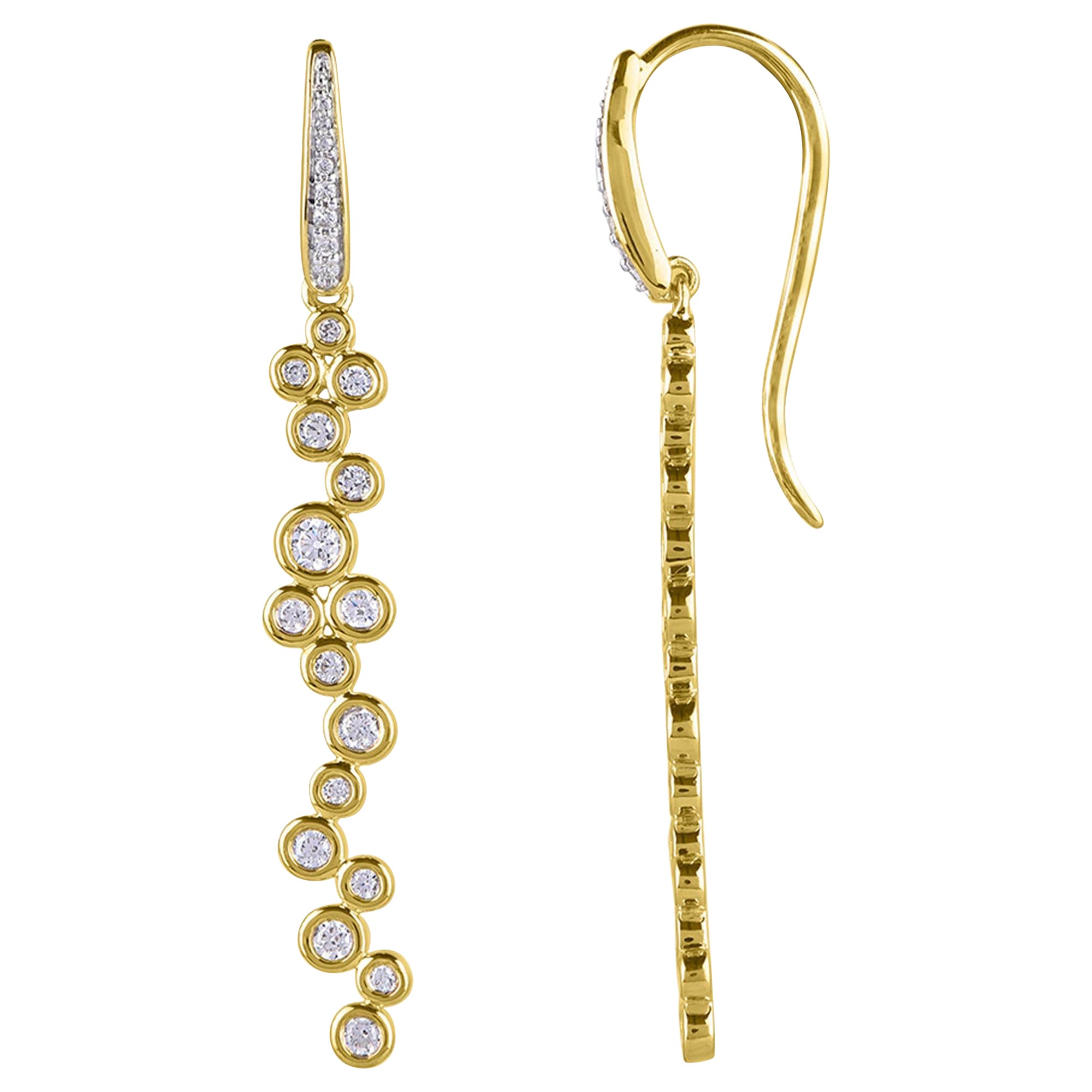 TJD 0.50 Carat Diamond 14 Karat Yellow Gold Zig-Zag Dangling Earrings For Sale