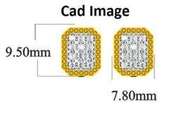 TJD 0.50 Carat Diamond 14K Yellow Gold Rectangle Shape Cluster Stud Earrings