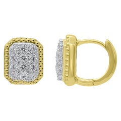 TJD 0.50 Carat Diamond 14K Yellow Gold Rectangle Shape Cluster Stud Earrings