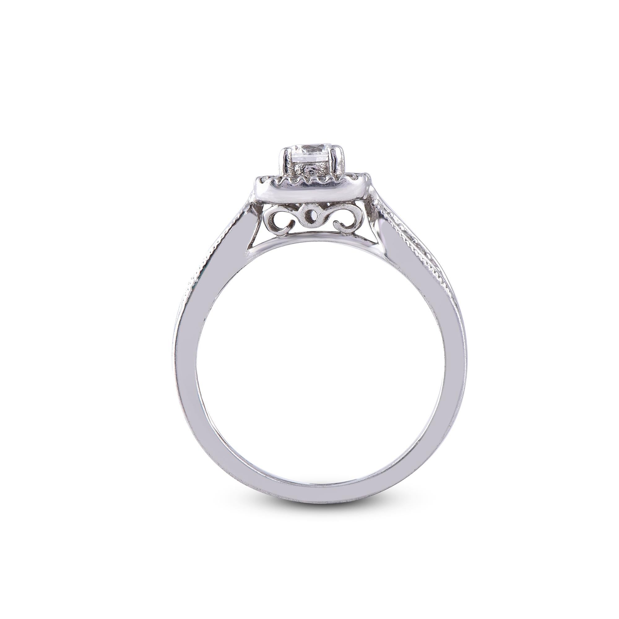 Women's TJD 0.50 Carat Diamond 18 Karat White Gold Halo Designer Engagement Ring For Sale