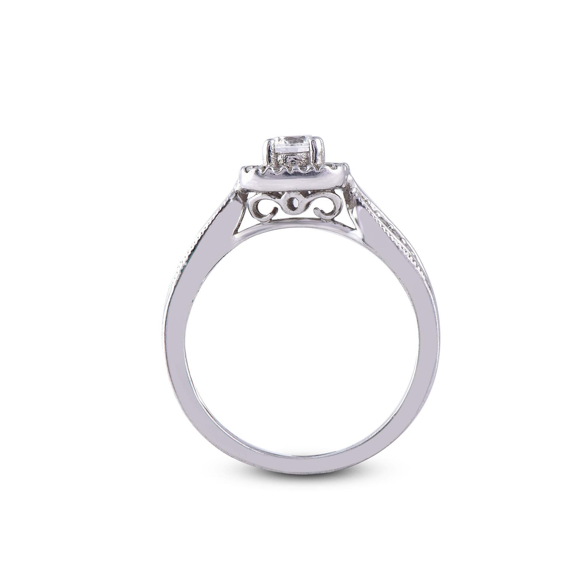 TJD 0.50 Carat Diamond 18 Karat White Gold Halo Designer Engagement Ring In New Condition For Sale In New York, NY