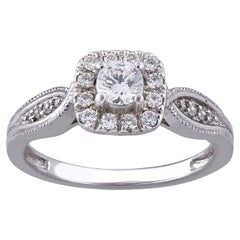 TJD 0.50 Carat Diamond 18 Karat White Gold Halo Designer Engagement Ring
