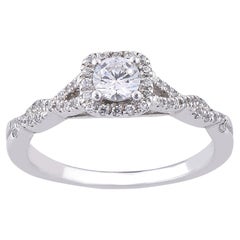 TJD 0.50 Carat Diamond 18 Karat White Gold Halo Twisted Shank Engagement Ring