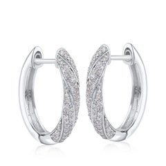 TJD 0.50 Carat Diamond 18 Karat White Gold Spiral Design Hoop Huggie Earrings