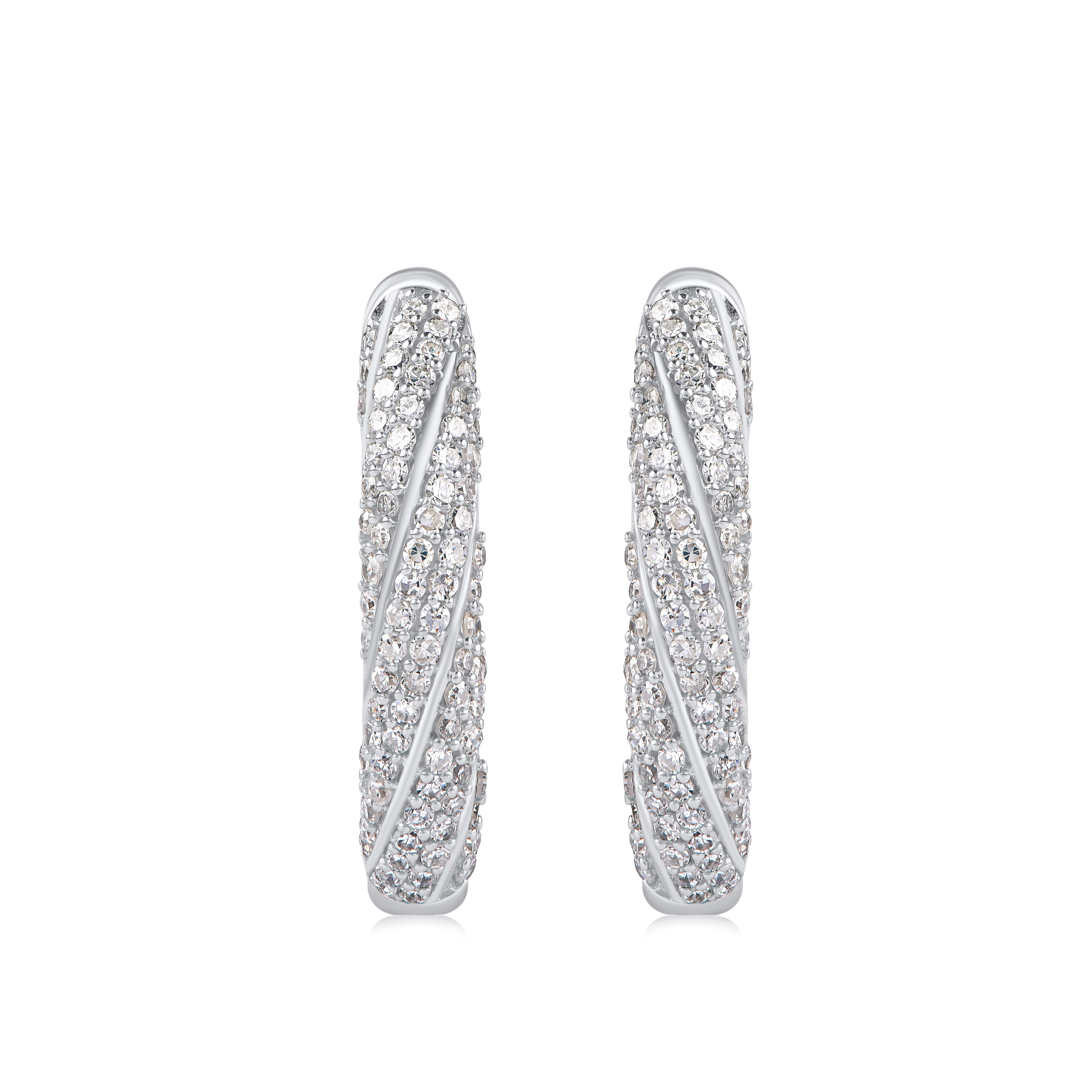 Contemporary TJD 0.50 Carat Diamond 18 Karat White Gold Spiral Design Hoop Huggie Earrings For Sale