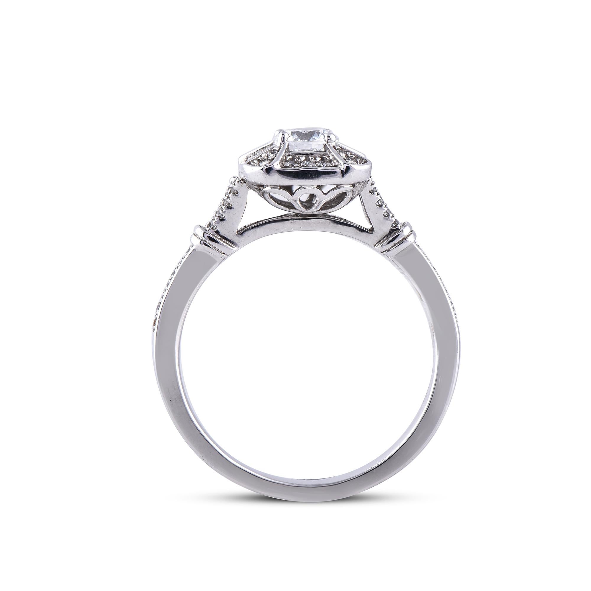 Women's TJD 0.50 Carat Diamond 18 Karat White Gold Sqare Frame Engagement Ring For Sale