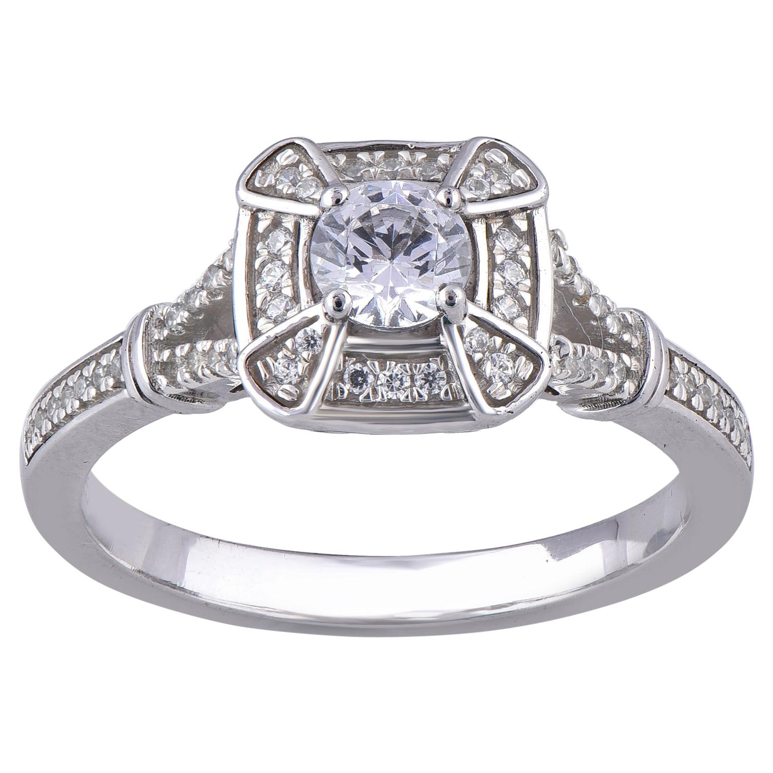 TJD 0.50 Carat Diamond 18 Karat White Gold Sqare Frame Engagement Ring