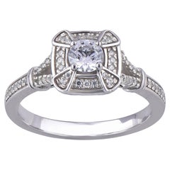 TJD 0.50 Carat Diamond 18 Karat White Gold Sqare Frame Engagement Ring