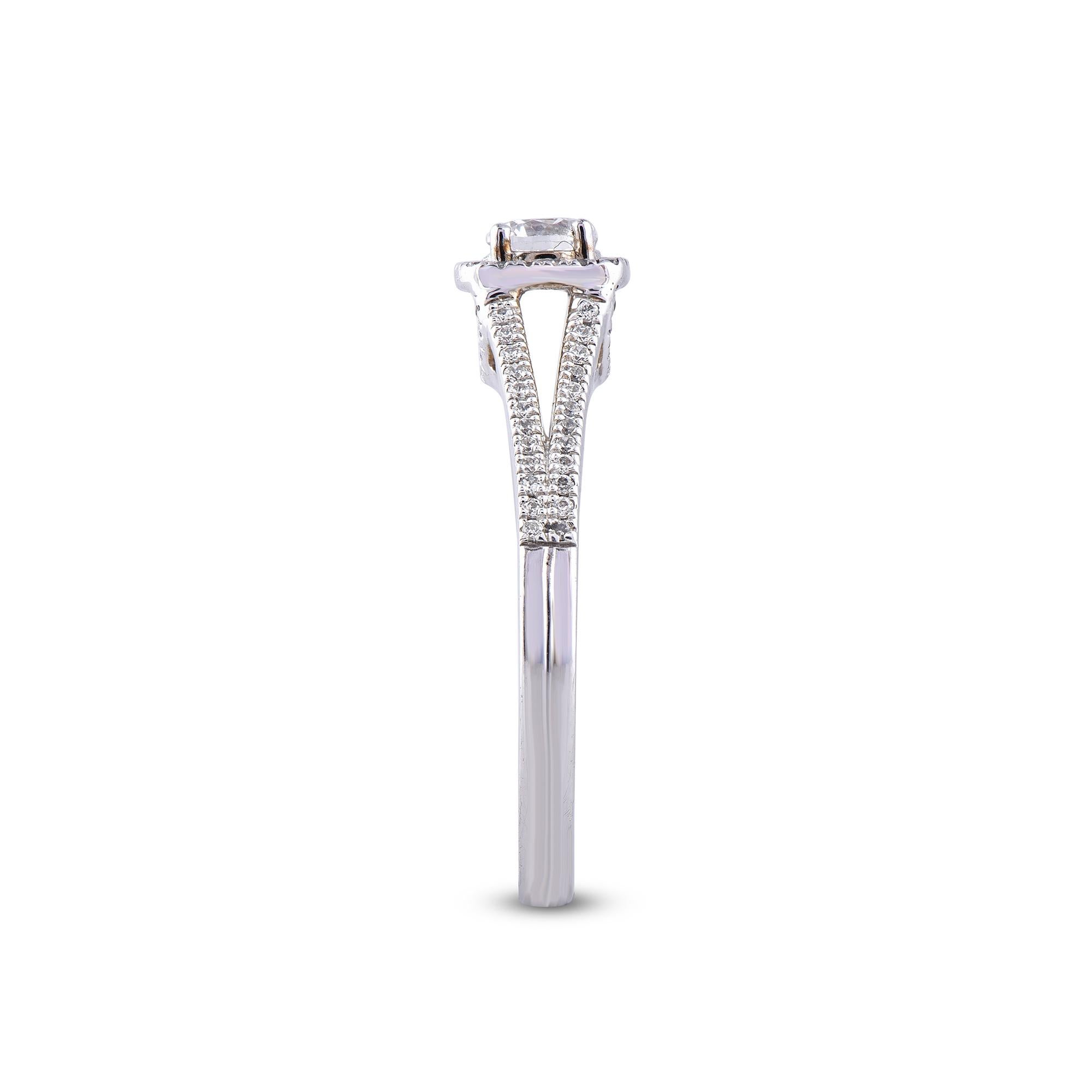 Round Cut TJD 0.50 Carat Diamond 18 Karat White Gold Square Halo Engagement Ring For Sale