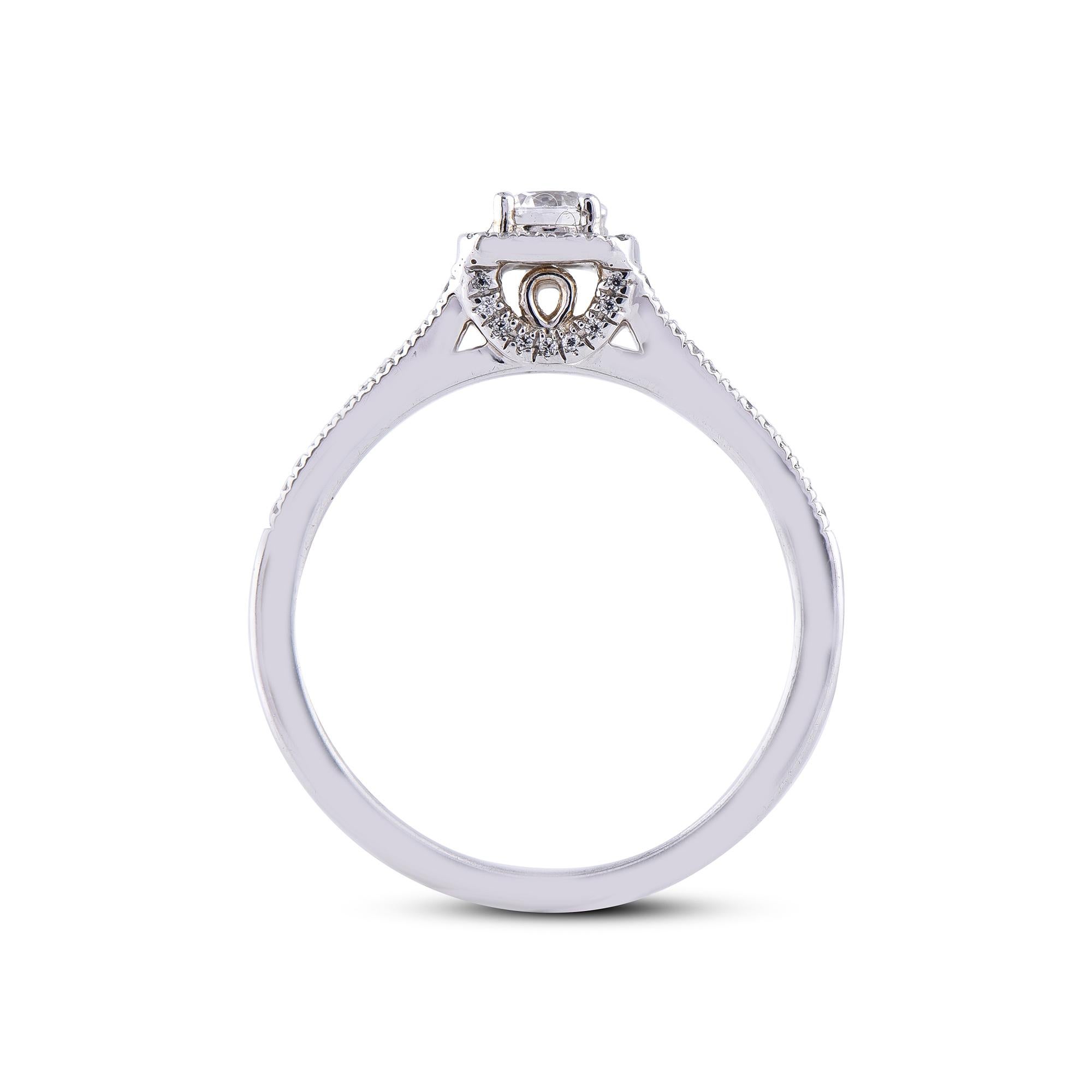 Women's TJD 0.50 Carat Diamond 18 Karat White Gold Square Halo Engagement Ring For Sale