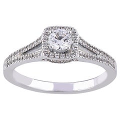 TJD 0.50 Carat Diamond 18 Karat White Gold Square Halo Engagement Ring