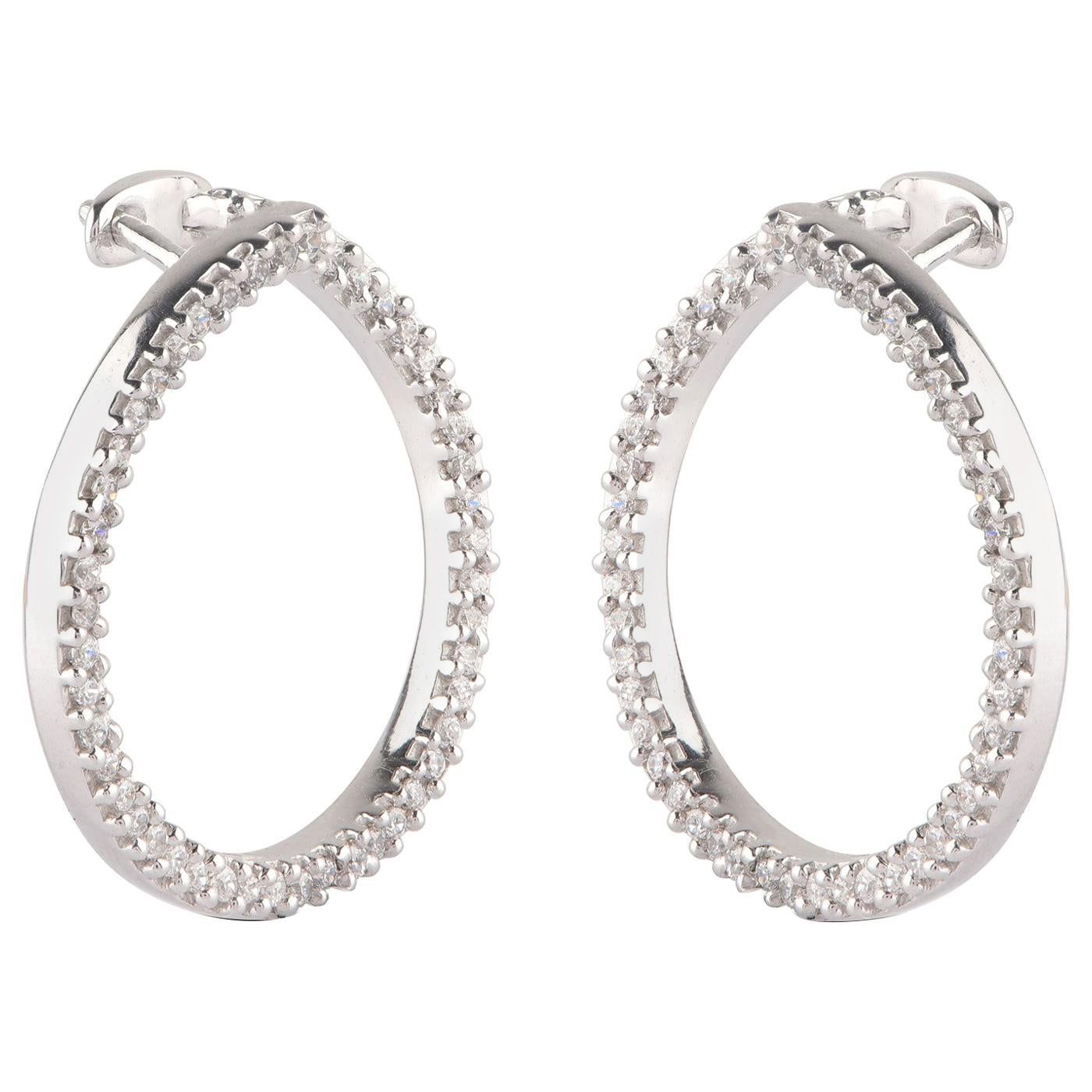 TJD 0.50 Carat Diamond 18 Karat White Gold  Twist Hoop Earrings