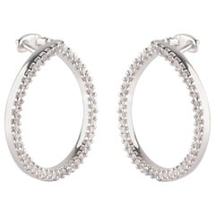 TJD 0.50 Carat Diamond 18 Karat White Gold  Twist Hoop Earrings