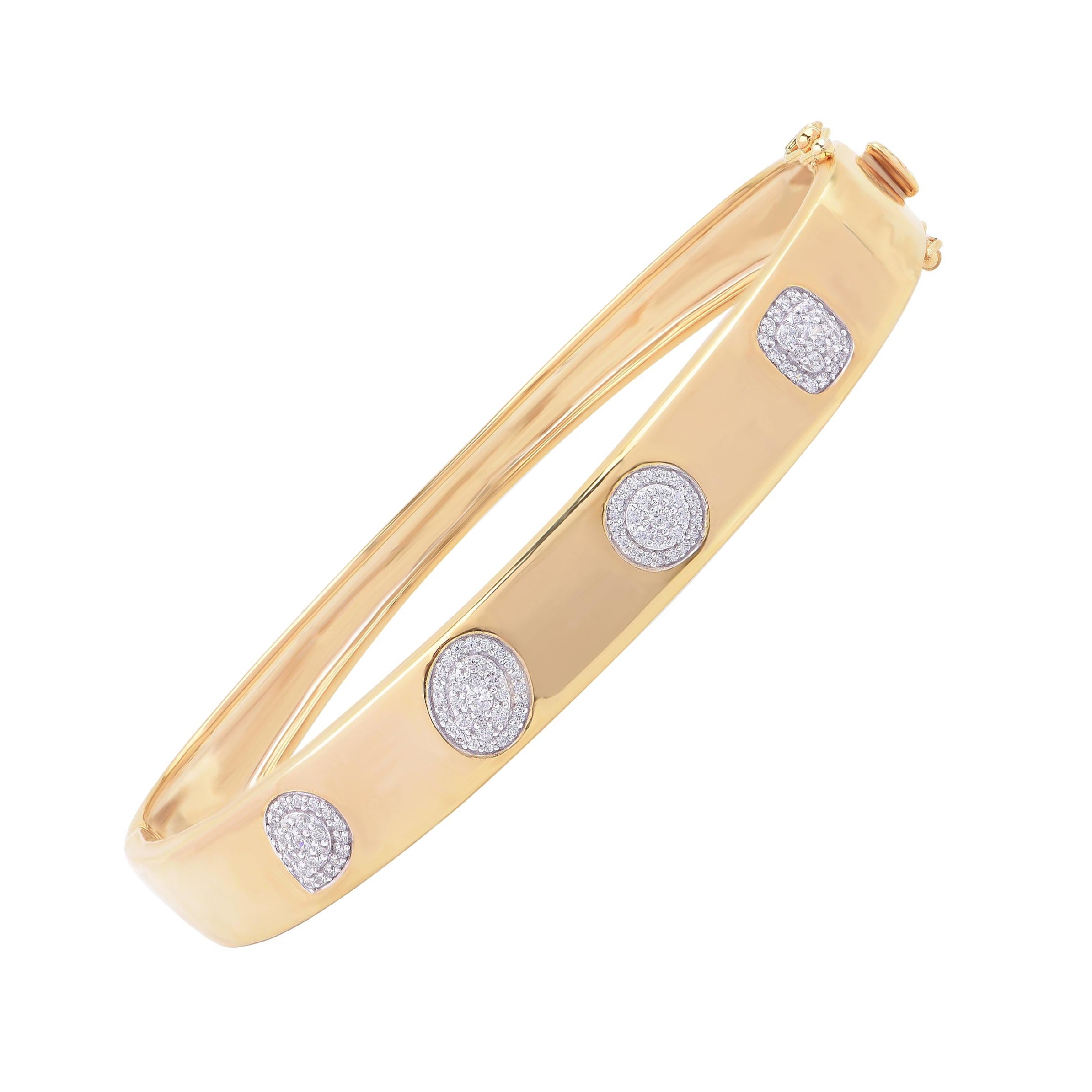TJD 0.50 Carat Diamond 18 Karat Yellow Gold Cluster Grooved Designer Bangle
