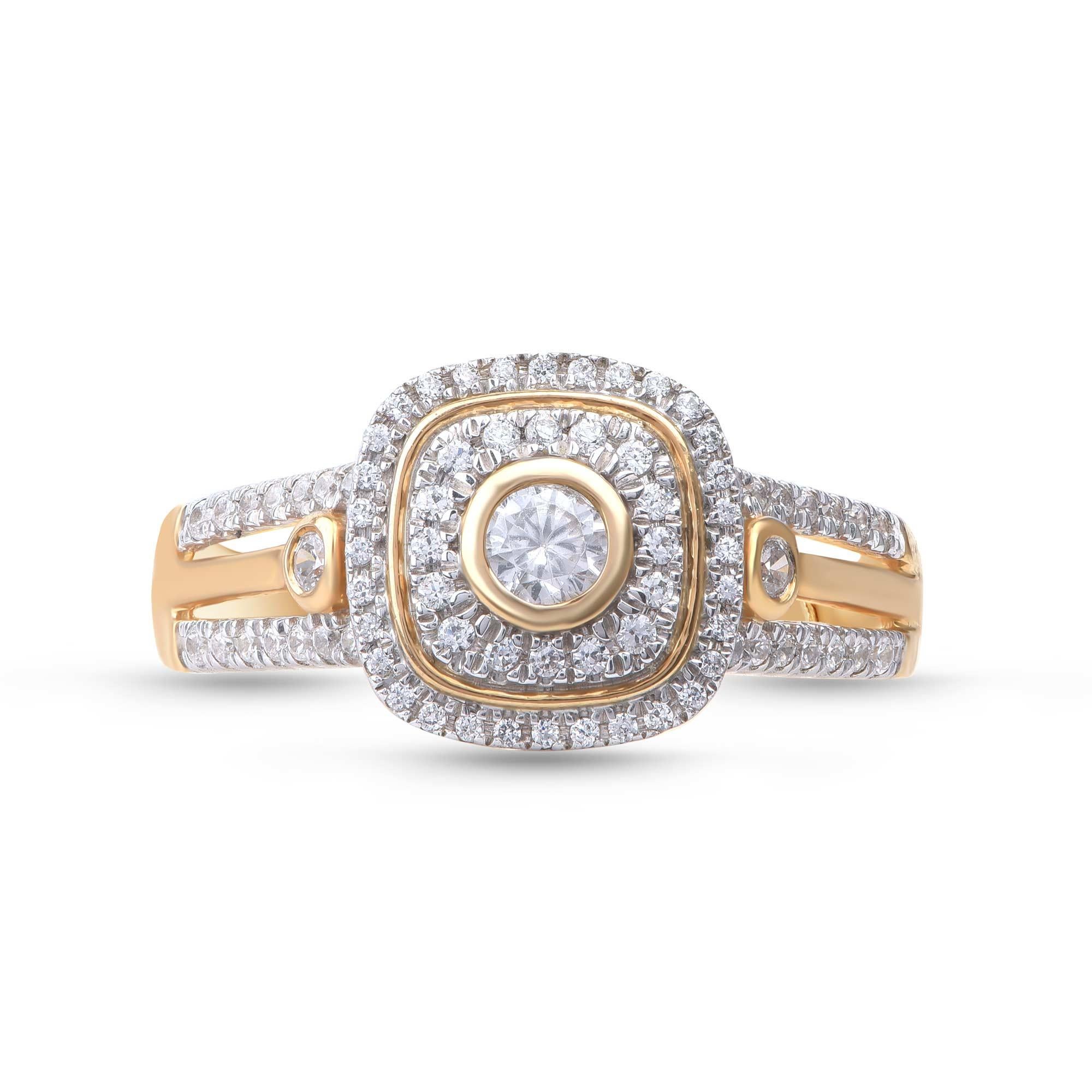 Scintillant avec 79 diamants brillants magnifiquement sertis en lunette et micro-prongs et façonnés en or jaune 18KT. Les diamants sont classés HI Color, I1 Clarity. 

Les diamants sont classés couleur H-I, pureté I2. 

La couleur du métal et la