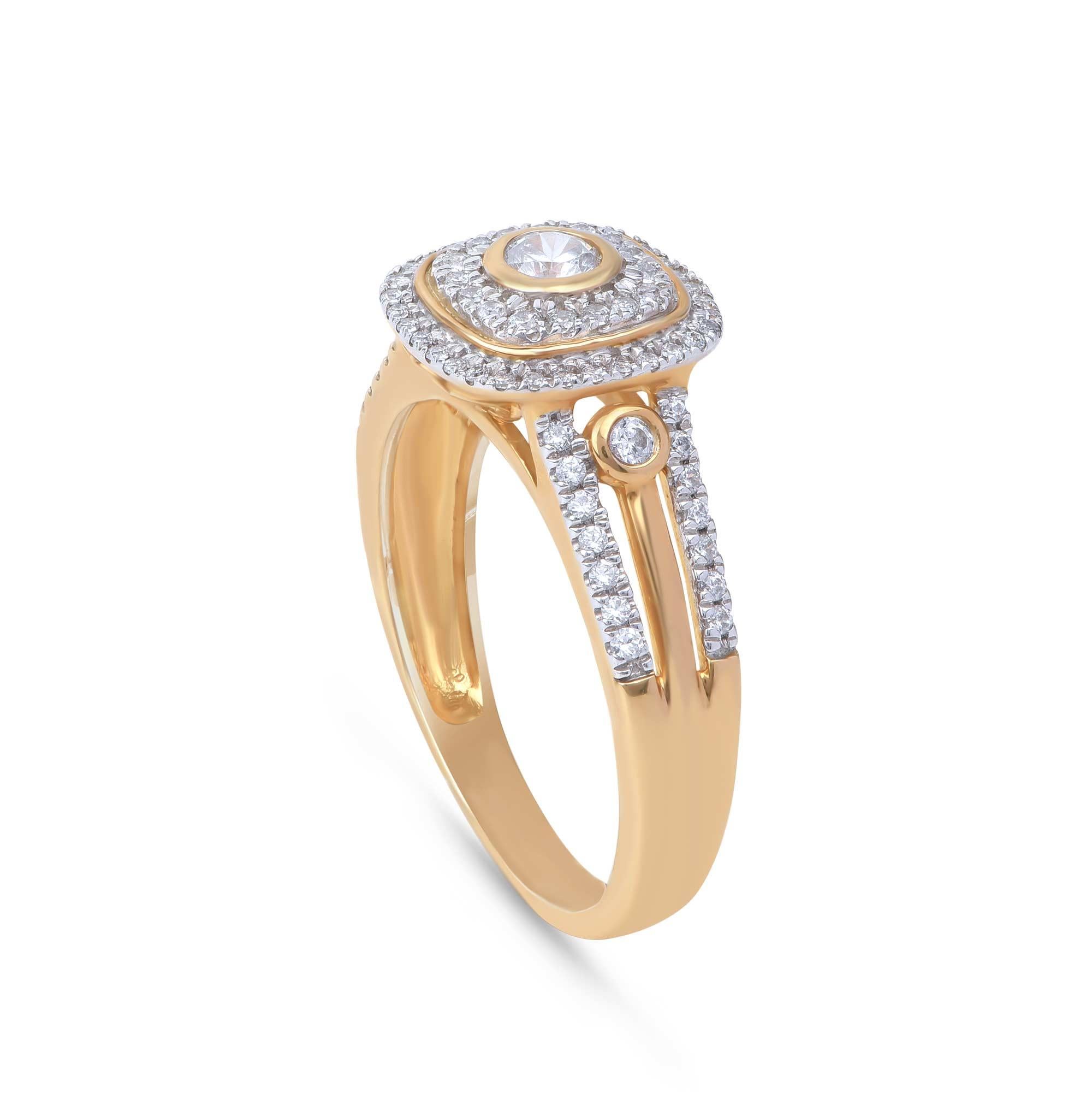 Moderne Bague vintage à lunette en or jaune 18 carats avec diamants 0,50 carat TJD en vente