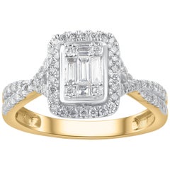 TJD Bague de fiançailles torsadée en or jaune 10 carats avec diamants ronds et baguettes de 0,50 carat