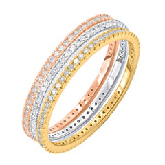 TJD 0.50 Carat Diamond Three Piece Stackable Band Set in 14 Karat Tri-Tone Gold