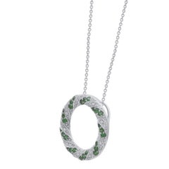 TJD 0.50 Carat Emerald and Round Diamond 18KT White Gold Open Circle Pendant