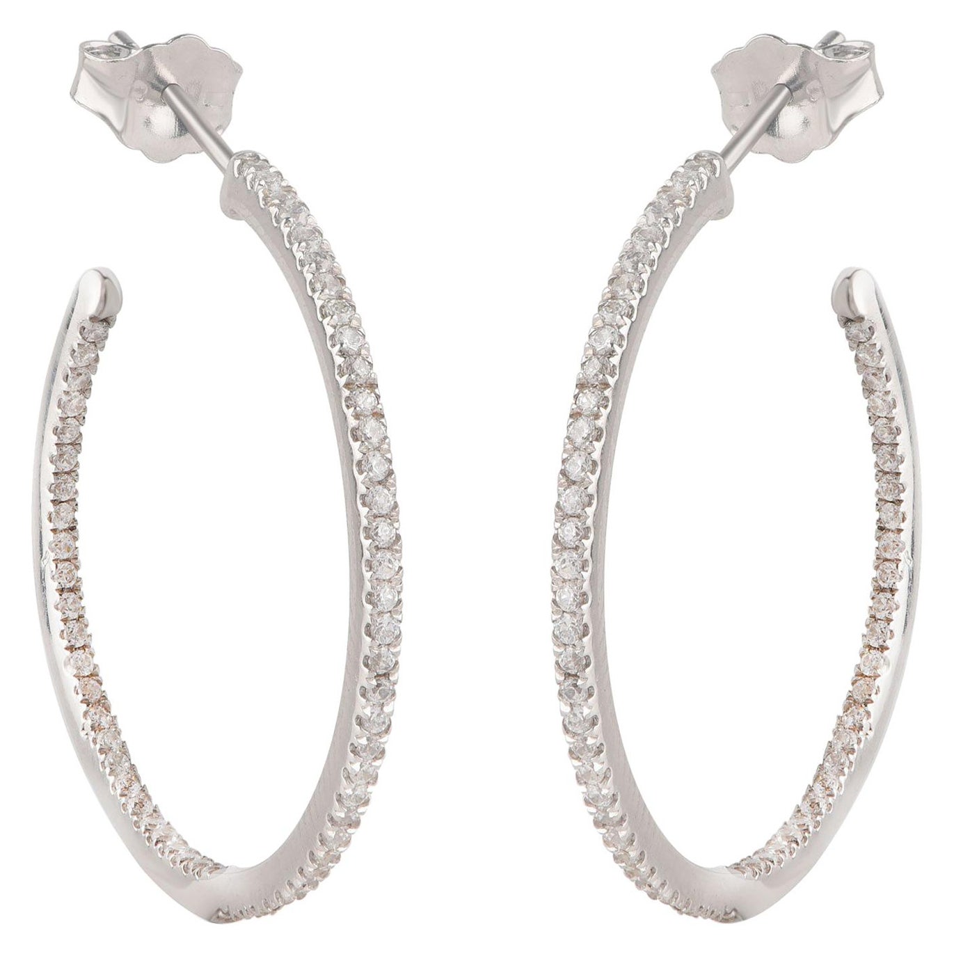 TJD 0.50 Carat Inside Outside Diamond 18 Karat White Gold Classic Hoop Earrings