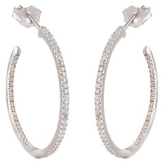 TJD 0.50 Carat Inside Outside Diamond 18 Karat White Gold Classic Hoop Earrings